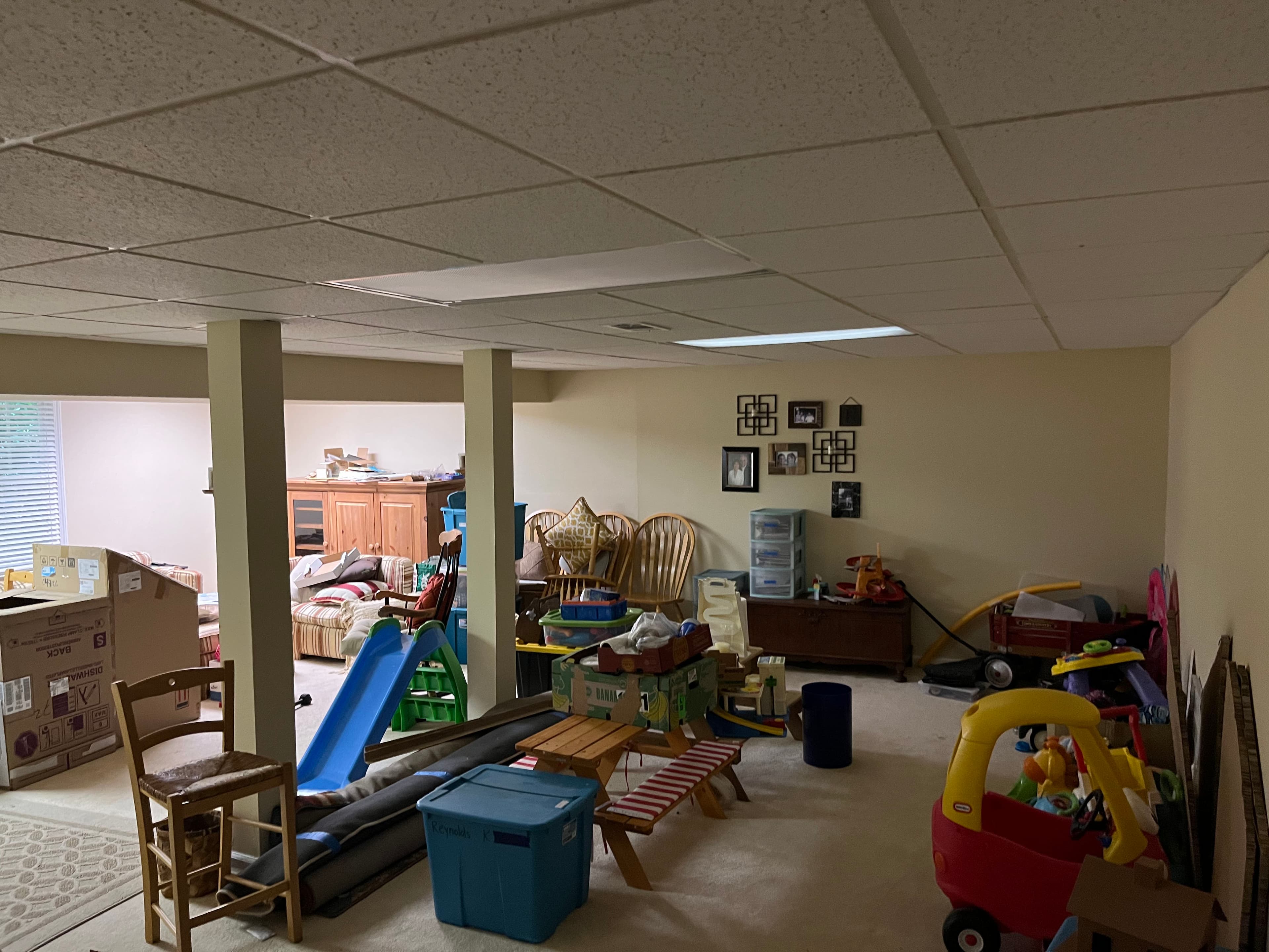 Project Dead Fluorescent Fixtures Replaced in a Finished Basement Playroom image